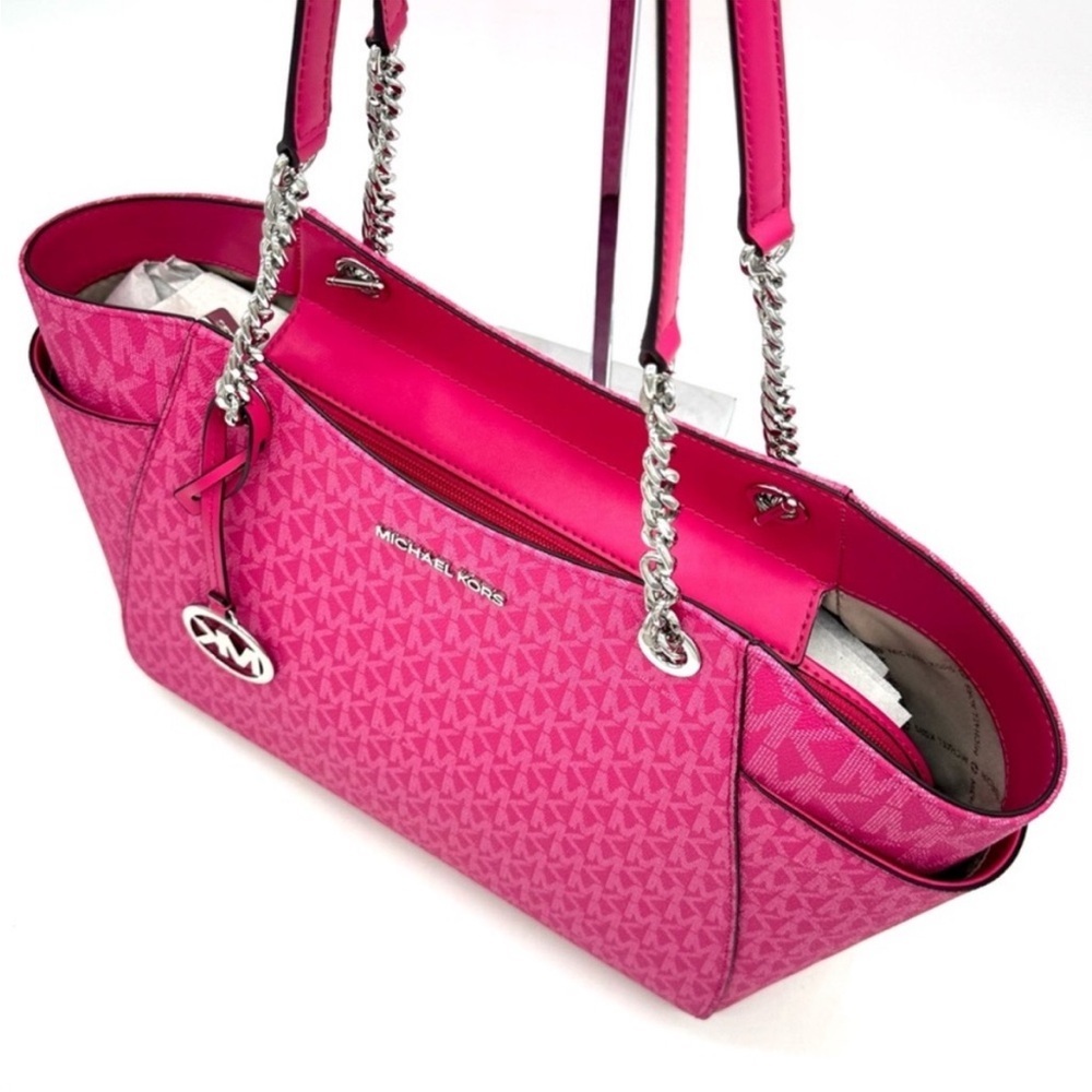 Michael Kors Large Jet Set Travel Chain Shoulder Bag Dragonfruit - Picture 7 of 10